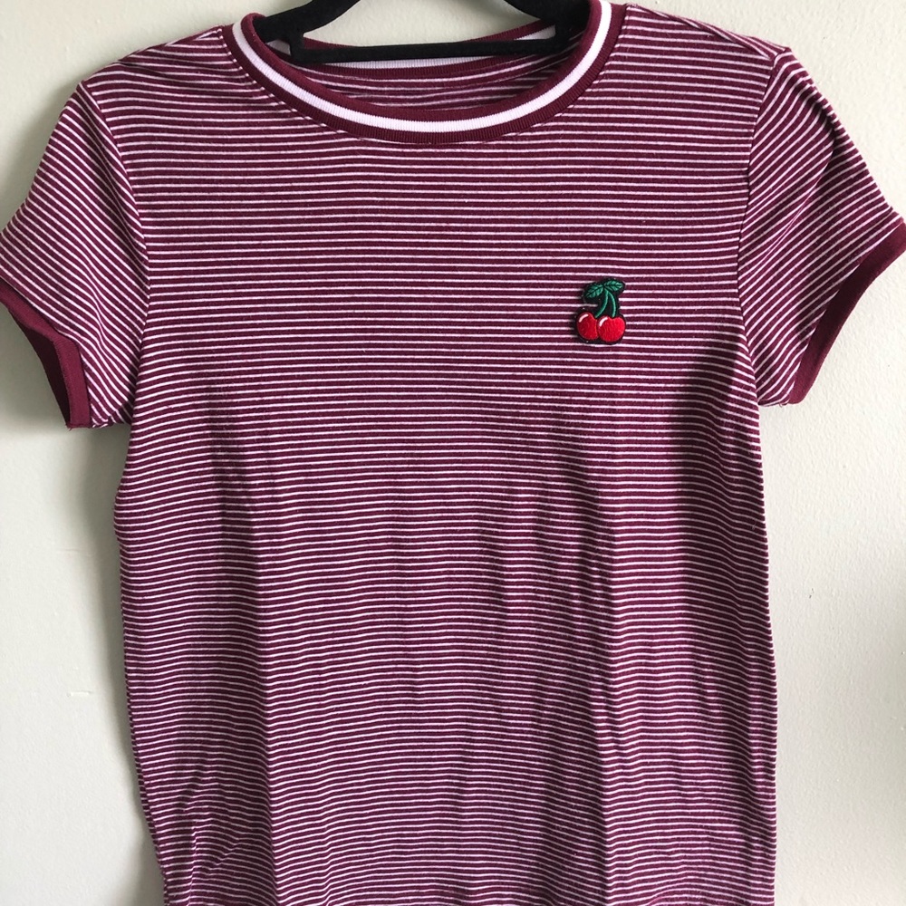 Junior Stripe T Shirt with Cherry Patch